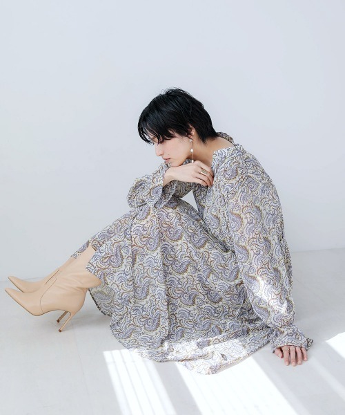 Bou Jeloud（ブージュルード）の「ペイズリーギャザーワンピース（ワンピース・レディース・ブラック/オフホワイト・38）」の9枚目の写真