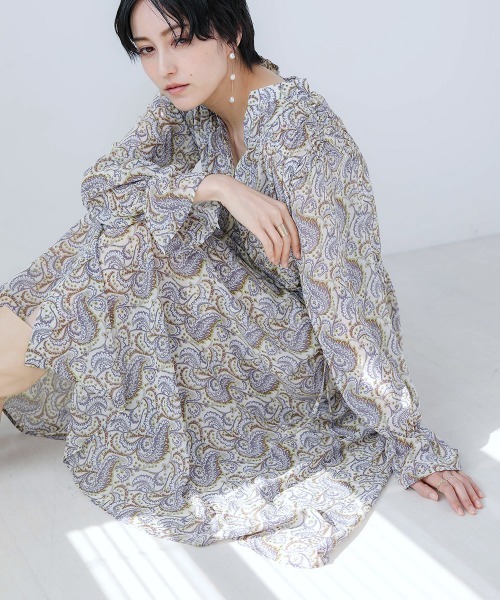 Bou Jeloud（ブージュルード）の「ペイズリーギャザーワンピース（ワンピース・レディース・ブラック/オフホワイト・38）」の4枚目の写真