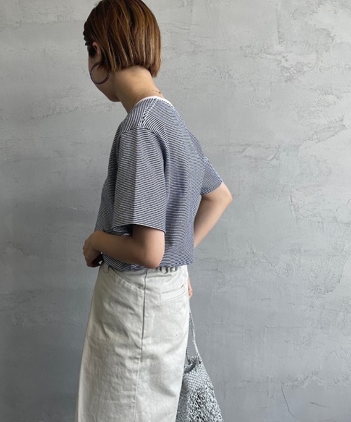 DANTON（ダントン）の「[DANTON/ダントン] Vネック ボーダーポケットTシャツ（Tシャツ/カットソー・レディース・ホワイト×ネイビー・34/36）」の4枚目の写真