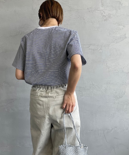DANTON（ダントン）の「[DANTON/ダントン] Vネック ボーダーポケットTシャツ（Tシャツ/カットソー・レディース・ホワイト×ネイビー・34/36）」の5枚目の写真