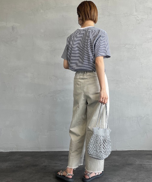 DANTON（ダントン）の「[DANTON/ダントン] Vネック ボーダーポケットTシャツ（Tシャツ/カットソー・レディース・ホワイト×ネイビー・34/36）」の6枚目の写真