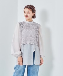 レースビスチェ＋スリットブラウス アンサンブル