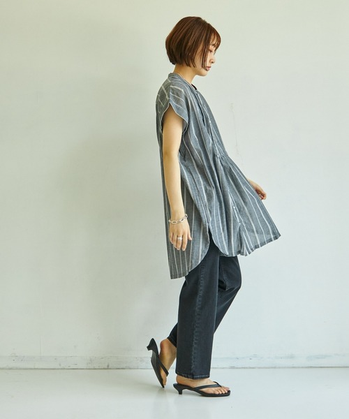 Auntie Rosa Holiday(アンティローザホリデー)の「ピンタックフレンチスリーブチュニック(チュニック・レディース・ホワイト×グレー/ホワイト×ブルー・FREE)」の14枚目の写真