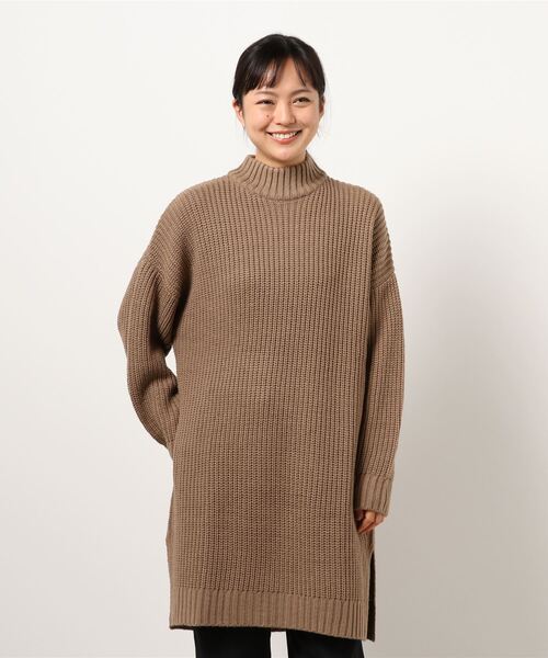 Bling Leads（ブリングリーズ）の「《Bling leads》畔編み　モックネックチュニック（ニット/セーター・レディース・カーキ/アイボリー/ベージュ/ブラック/グレー・FREE）」の5枚目の写真