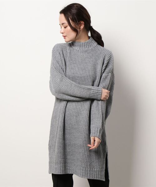 Bling Leads（ブリングリーズ）の「《Bling leads》畔編み　モックネックチュニック（ニット/セーター・レディース・カーキ/アイボリー/ベージュ/ブラック/グレー・FREE）」の4枚目の写真