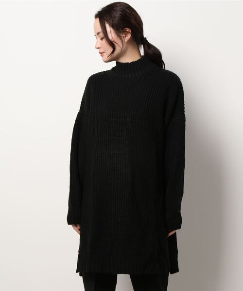 Bling Leads（ブリングリーズ）の「《Bling leads》畔編み　モックネックチュニック（ニット/セーター・レディース・カーキ/アイボリー/ベージュ/ブラック/グレー・FREE）」の3枚目の写真