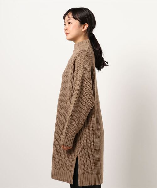 Bling Leads（ブリングリーズ）の「《Bling leads》畔編み　モックネックチュニック（ニット/セーター・レディース・カーキ/アイボリー/ベージュ/ブラック/グレー・FREE）」の6枚目の写真