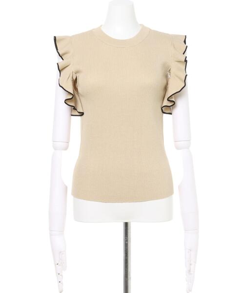 INGNI（イング）の「袖フリル配色ニット（ニット/セーター・レディース・ブラック×ホワイト/ホワイト×ブラック/ミント/ピンクベージュ/ベージュ・M）」の6枚目の写真