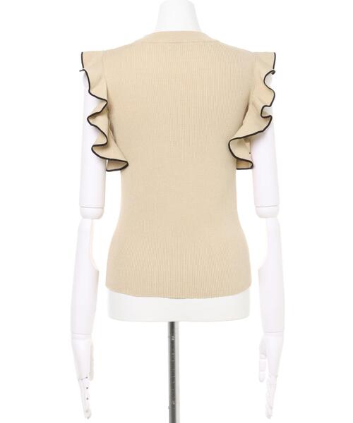 INGNI（イング）の「袖フリル配色ニット（ニット/セーター・レディース・ブラック×ホワイト/ホワイト×ブラック/ミント/ピンクベージュ/ベージュ・M）」の8枚目の写真