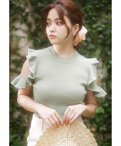 INGNI（イング）の「袖フリル配色ニット（ニット/セーター・レディース・ブラック×ホワイト/ホワイト×ブラック/ミント/ピンクベージュ/ベージュ・M）」の13枚目の写真