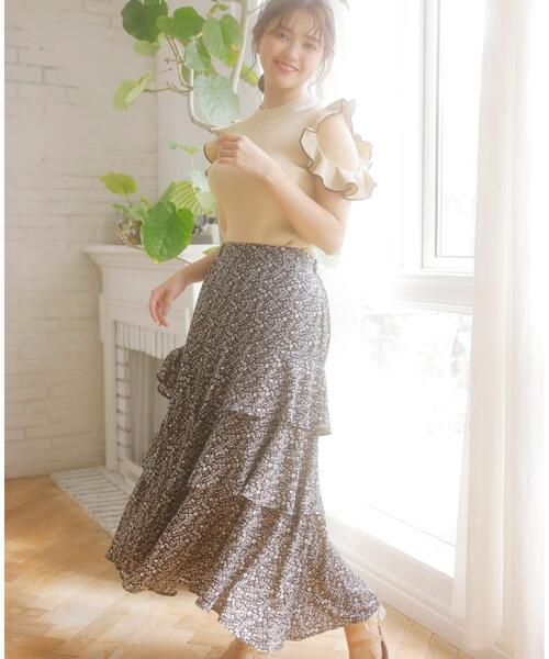 INGNI（イング）の「袖フリル配色ニット（ニット/セーター・レディース・ブラック×ホワイト/ホワイト×ブラック/ミント/ピンクベージュ/ベージュ・M）」の14枚目の写真