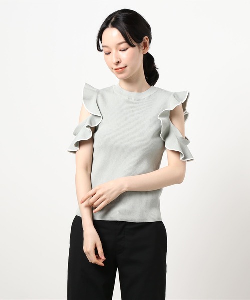 INGNI（イング）の「袖フリル配色ニット（ニット/セーター・レディース・ブラック×ホワイト/ホワイト×ブラック/ミント/ピンクベージュ/ベージュ・M）」の4枚目の写真