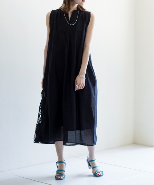 prose verse（プロズヴェール）の「インド綿スタンドカラーノースリワンピース（ワンピース・レディース・ブラック/ベージュ/レッド・ﾌﾘ-）」の2枚目の写真