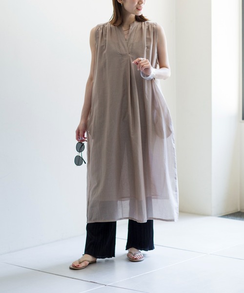 prose verse（プロズヴェール）の「インド綿スタンドカラーノースリワンピース（ワンピース・レディース・ブラック/ベージュ/レッド・ﾌﾘ-）」の8枚目の写真