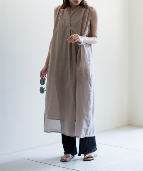 prose verse（プロズヴェール）の「インド綿スタンドカラーノースリワンピース（ワンピース・レディース・ブラック/ベージュ/レッド・ﾌﾘ-）」の9枚目の写真