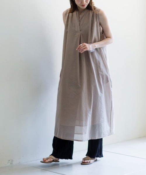 prose verse（プロズヴェール）の「インド綿スタンドカラーノースリワンピース（ワンピース・レディース・ブラック/ベージュ/レッド・ﾌﾘ-）」の12枚目の写真