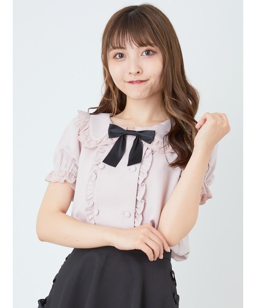 Ank Rouge（アンクルージュ）の「ダブルボタンセーラーブラウス（シャツ/ブラウス・レディース・ブラック/オフホワイト/ベビーピンク・M）」の3枚目の写真