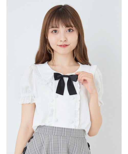 Ank Rouge（アンクルージュ）の「ダブルボタンセーラーブラウス（シャツ/ブラウス・レディース・ブラック/オフホワイト/ベビーピンク・M）」の2枚目の写真