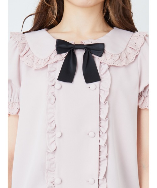Ank Rouge（アンクルージュ）の「ダブルボタンセーラーブラウス（シャツ/ブラウス・レディース・ブラック/オフホワイト/ベビーピンク・M）」の6枚目の写真
