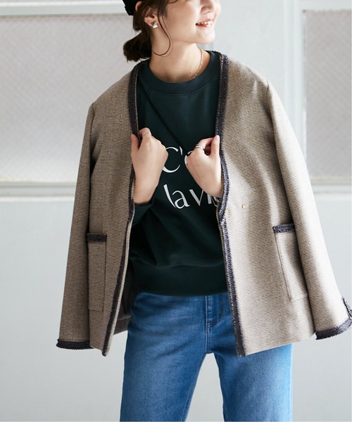 SLOBE IENA（スローブイエナ）の「ツイードVネック ノーカラー