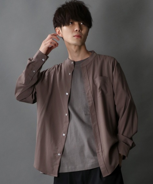 SITRY(シトリー)の「Drape Band Collar Shirt/ドレープ バンドカラー シャツ(シャツ/ブラウス・メンズ・ホワイト/チャコールグレー/ブラック/ターコイズブルー/モカ・LL/M/L)」の15枚目の写真