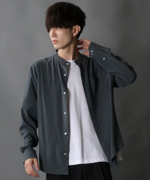 SITRY(シトリー)の「Drape Band Collar Shirt/ドレープ バンドカラー シャツ(シャツ/ブラウス・メンズ・ホワイト/チャコールグレー/ブラック/ターコイズブルー/モカ・LL/M/L)」の19枚目の写真