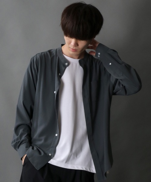 SITRY(シトリー)の「Drape Band Collar Shirt/ドレープ バンドカラー シャツ(シャツ/ブラウス・メンズ・ホワイト/チャコールグレー/ブラック/ターコイズブルー/モカ・LL/M/L)」の18枚目の写真