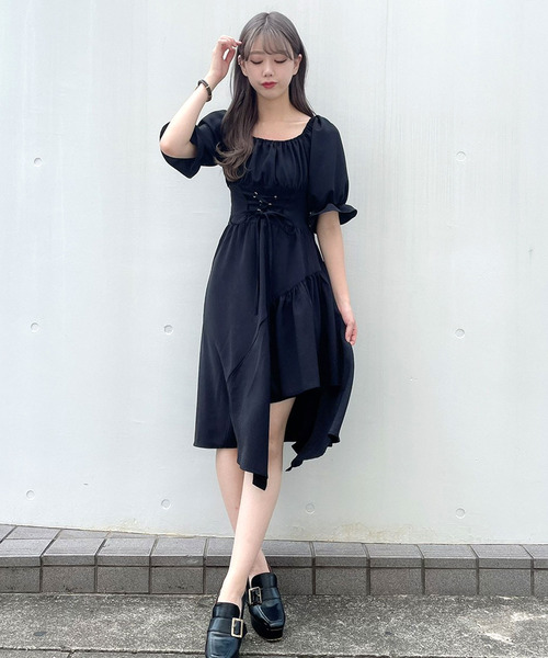 titty＆Co. PETIT（ティティアンドコープティ）の「【titty&Co.PETIT】イレヘムスピンドル5分袖ワンピース（ワンピース・レディース・グレー/グリーン/ブラウン/マルチ/レッド/ベージュ/ブラック・SMALL/MEDIUM）」の9枚目の写真