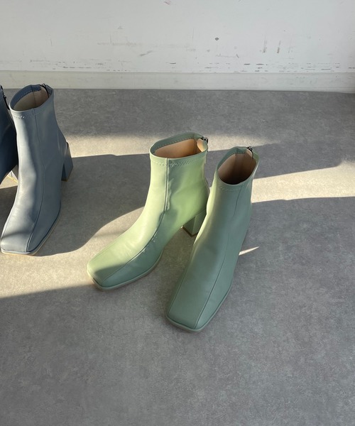 AS KNOW AS plus（アズノゥアズプラス）の「スクエアストレッチブーツ（ブーツ・レディース・アイボリー/ブラック/グリーン/ブルー/ピンク・M/L）」の3枚目の写真