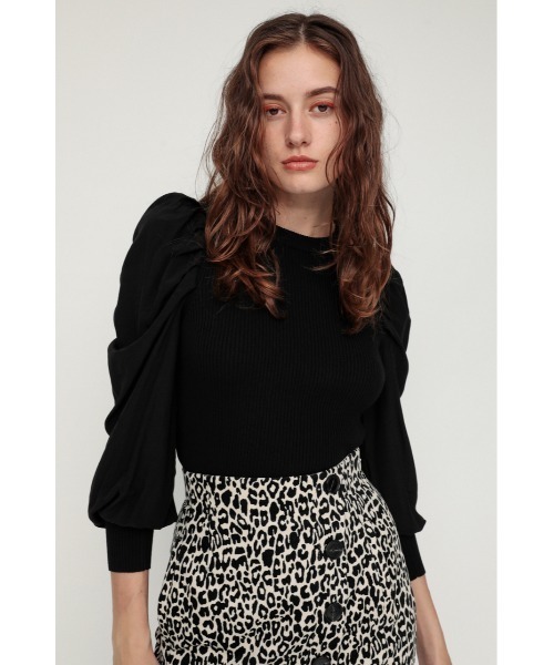 SLY（スライ）の「DOCKING PUFF TOPS ドッキングパフスリーブ トップス（ニット/セーター・レディース・ブラック/ライトグリーン/アイボリー/キャメル・FREE）」の3枚目の写真