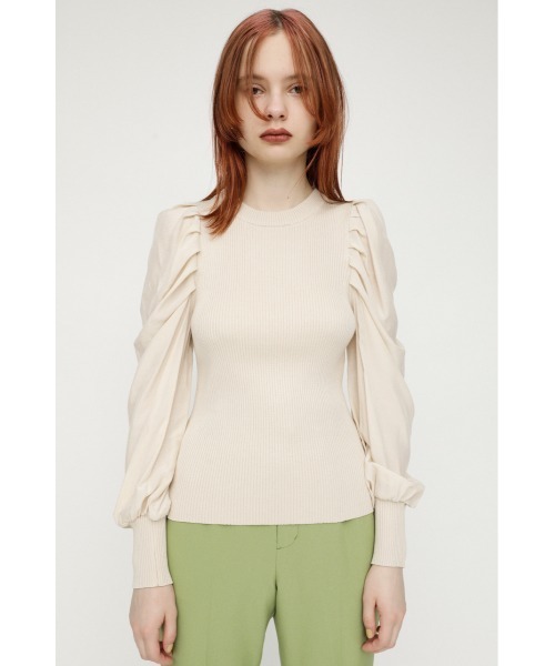 SLY（スライ）の「DOCKING PUFF TOPS ドッキングパフスリーブ トップス（ニット/セーター・レディース・ブラック/ライトグリーン/アイボリー/キャメル・FREE）」の7枚目の写真