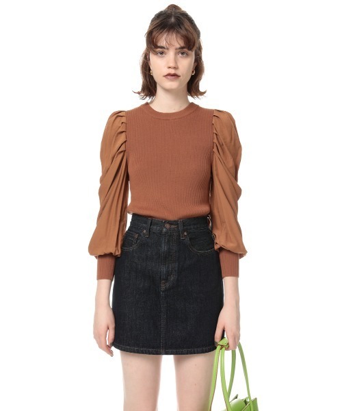 SLY（スライ）の「DOCKING PUFF TOPS ドッキングパフスリーブ トップス（ニット/セーター・レディース・ブラック/ライトグリーン/アイボリー/キャメル・FREE）」の22枚目の写真