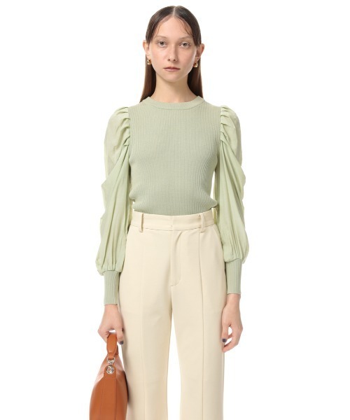 SLY（スライ）の「DOCKING PUFF TOPS ドッキングパフスリーブ トップス（ニット/セーター・レディース・ブラック/ライトグリーン/アイボリー/キャメル・FREE）」の17枚目の写真