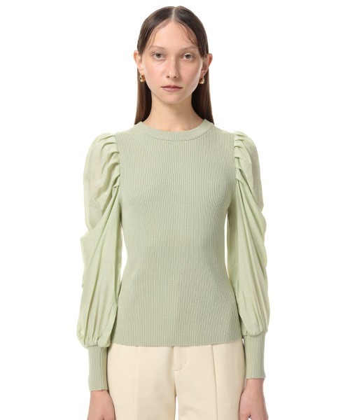 SLY（スライ）の「DOCKING PUFF TOPS ドッキングパフスリーブ トップス（ニット/セーター・レディース・ブラック/ライトグリーン/アイボリー/キャメル・FREE）」の19枚目の写真