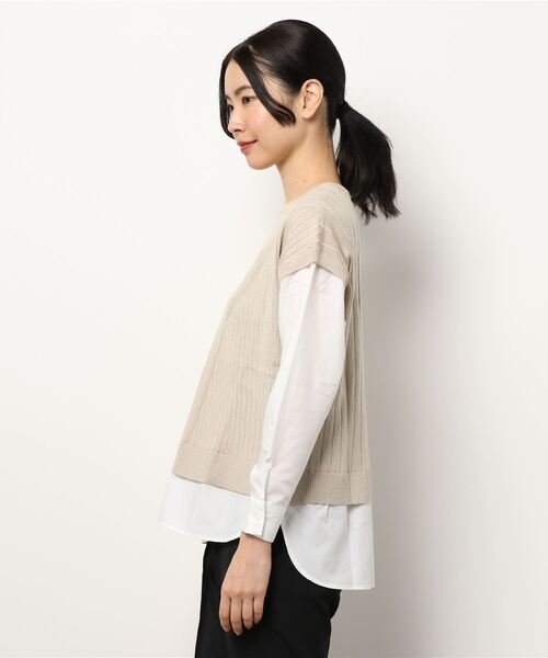 m.f.editorial(エムエフエディトリアル)の「エムエフエディトリアルレディース/m.f.editorial:Women ニットベスト&長袖シャツ フェイクレイヤードプルオーバー(ニット/セーター・レディース・グレー/ベージュ・MEDIUM/LARGE)」の3枚目の写真