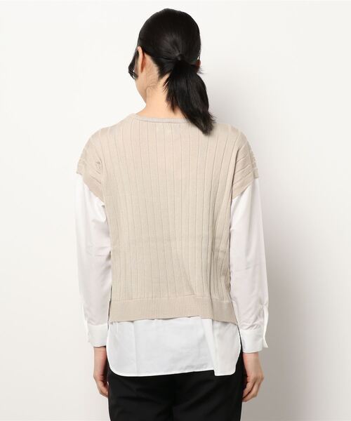m.f.editorial(エムエフエディトリアル)の「エムエフエディトリアルレディース/m.f.editorial:Women ニットベスト&長袖シャツ フェイクレイヤードプルオーバー(ニット/セーター・レディース・グレー/ベージュ・MEDIUM/LARGE)」の4枚目の写真