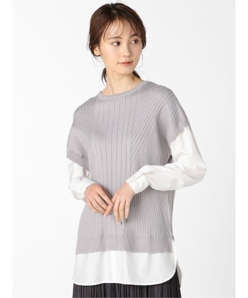 m.f.editorial(エムエフエディトリアル)の「エムエフエディトリアルレディース/m.f.editorial:Women ニットベスト&長袖シャツ フェイクレイヤードプルオーバー(ニット/セーター・レディース・グレー/ベージュ・MEDIUM/LARGE)」の2枚目の写真