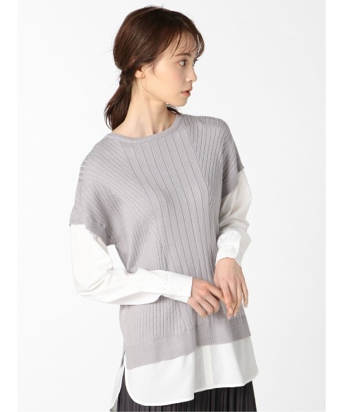 m.f.editorial(エムエフエディトリアル)の「エムエフエディトリアルレディース/m.f.editorial:Women ニットベスト&長袖シャツ フェイクレイヤードプルオーバー(ニット/セーター・レディース・グレー/ベージュ・MEDIUM/LARGE)」の9枚目の写真