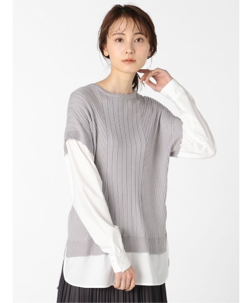 m.f.editorial(エムエフエディトリアル)の「エムエフエディトリアルレディース/m.f.editorial:Women ニットベスト&長袖シャツ フェイクレイヤードプルオーバー(ニット/セーター・レディース・グレー/ベージュ・MEDIUM/LARGE)」の8枚目の写真
