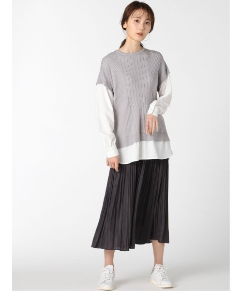 m.f.editorial(エムエフエディトリアル)の「エムエフエディトリアルレディース/m.f.editorial:Women ニットベスト&長袖シャツ フェイクレイヤードプルオーバー(ニット/セーター・レディース・グレー/ベージュ・MEDIUM/LARGE)」の7枚目の写真