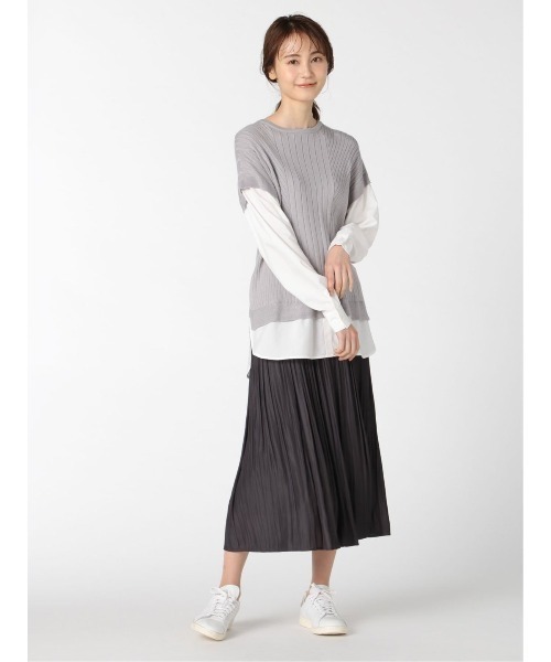 m.f.editorial(エムエフエディトリアル)の「エムエフエディトリアルレディース/m.f.editorial:Women ニットベスト&長袖シャツ フェイクレイヤードプルオーバー(ニット/セーター・レディース・グレー/ベージュ・MEDIUM/LARGE)」の5枚目の写真