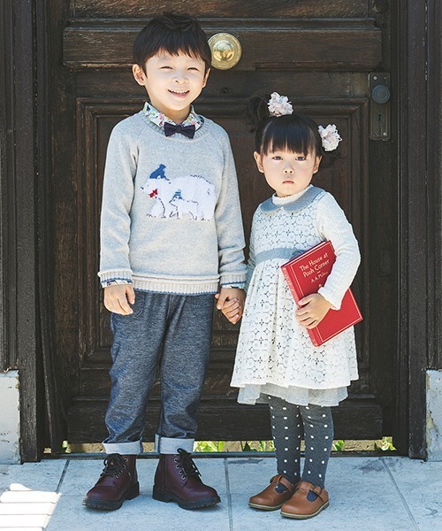 sense of wonder（センスオブワンダー）の「ケーブルジャガードハイネックTシャツ（Tシャツ/カットソー・キッズ・キナリ/ライトグレー・80ｃｍ/90cm/100cm/110cm/120cm/130cm）」の13枚目の写真