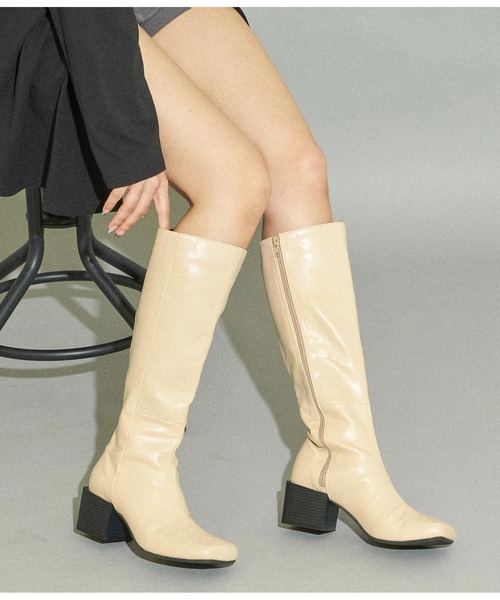 ANAP（アナップ）の「WEB限定【LLサイズ】スクエアトゥーロングブーツ（ブーツ・レディース・ブラック/アイボリー・LL/S/M/L）」の2枚目の写真