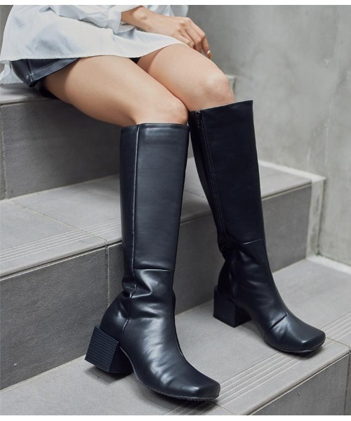 ANAP（アナップ）の「WEB限定【LLサイズ】スクエアトゥーロングブーツ（ブーツ・レディース・ブラック/アイボリー・LL/S/M/L）」の6枚目の写真