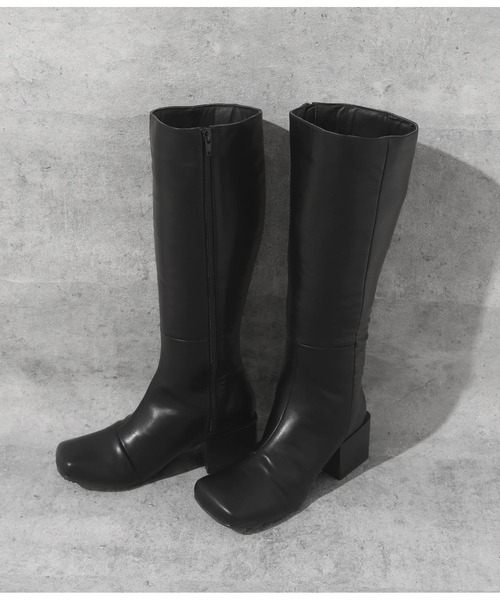 ANAP（アナップ）の「WEB限定【LLサイズ】スクエアトゥーロングブーツ（ブーツ・レディース・ブラック/アイボリー・LL/S/M/L）」の7枚目の写真