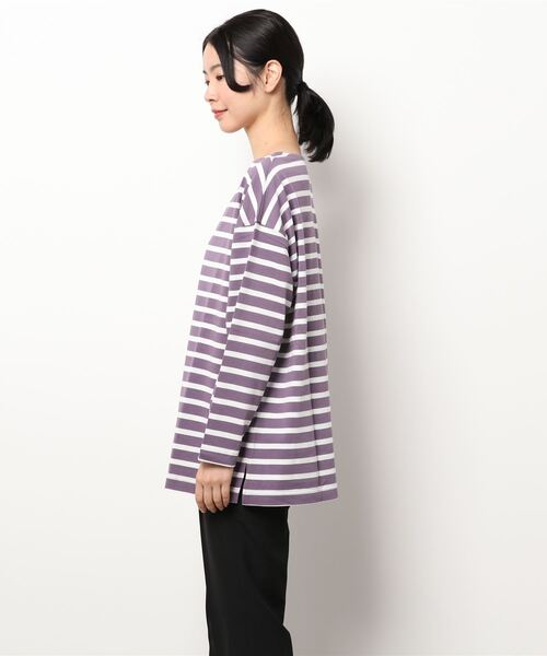 cepo(セポ)の「レース付け襟 バスクボーダーロンTee(Tシャツ/カットソー・レディース・パープル/チャコール/ブラック・M)」の4枚目の写真