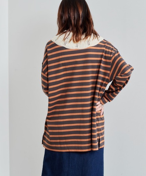 cepo(セポ)の「レース付け襟 バスクボーダーロンTee(Tシャツ/カットソー・レディース・パープル/チャコール/ブラック・M)」の8枚目の写真