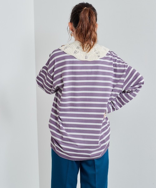 cepo(セポ)の「レース付け襟 バスクボーダーロンTee(Tシャツ/カットソー・レディース・パープル/チャコール/ブラック・M)」の12枚目の写真