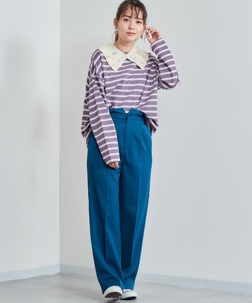 cepo(セポ)の「レース付け襟 バスクボーダーロンTee(Tシャツ/カットソー・レディース・パープル/チャコール/ブラック・M)」の13枚目の写真