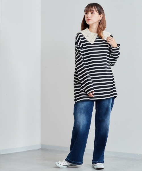 cepo(セポ)の「レース付け襟 バスクボーダーロンTee(Tシャツ/カットソー・レディース・パープル/チャコール/ブラック・M)」の16枚目の写真